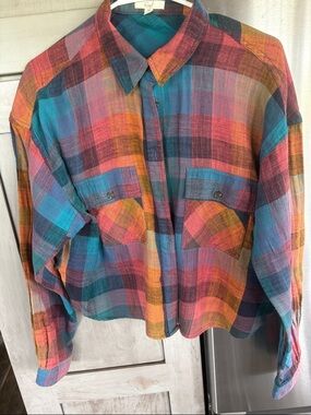 easel Multicolor Plaid Cropped Button-Up Shirt Jacket